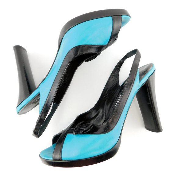 Vintage VIA SPIGA Turquoise Blue Leather Slingback Heel Sandal Pumps 8.5 - Picture 5 of 9